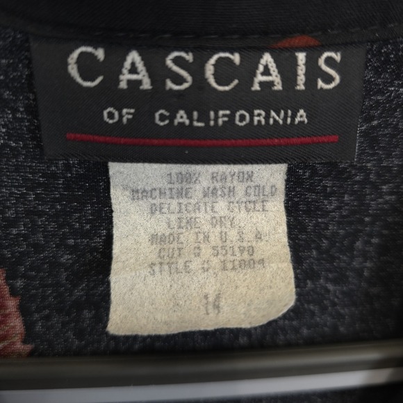 Cascais Dress Women 14 Fall Leaf Print Button Up Short Sleeve Cottage 90s Vtg - Picture 10 of 10